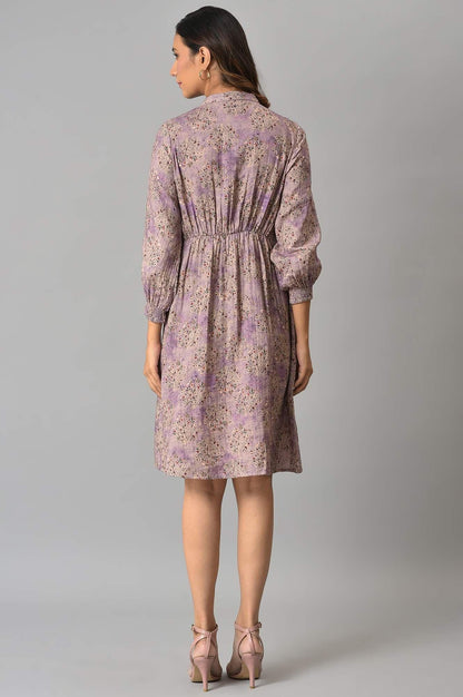 Lilac Floral Printed Western Dress - wforwoman