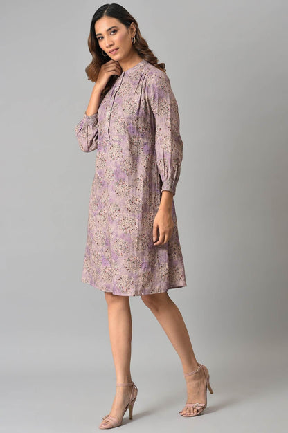 Lilac Floral Printed Western Dress - wforwoman