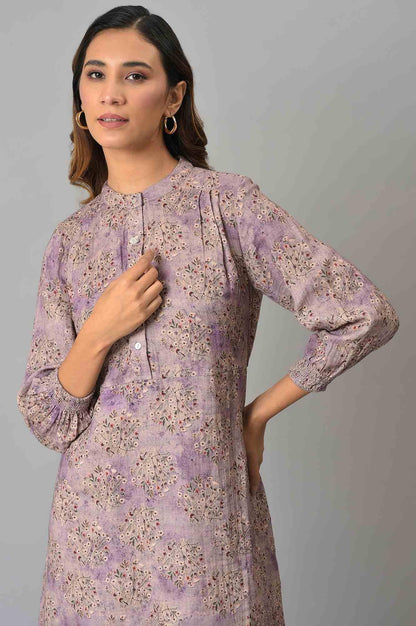 Lilac Floral Printed Western Dress - wforwoman