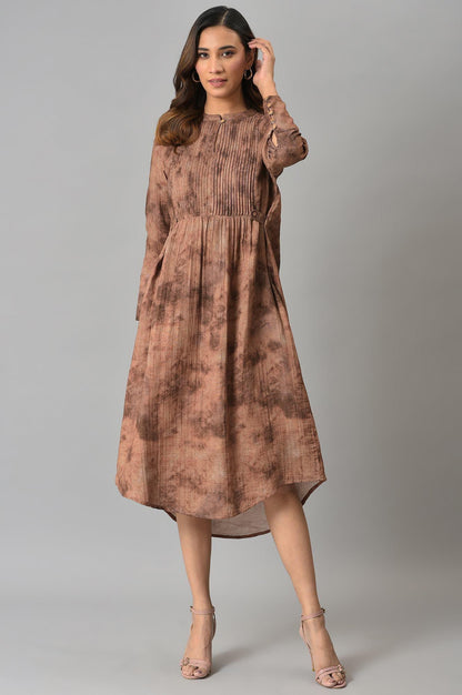 Dark Brown Abstract Printed Western Dress - wforwoman