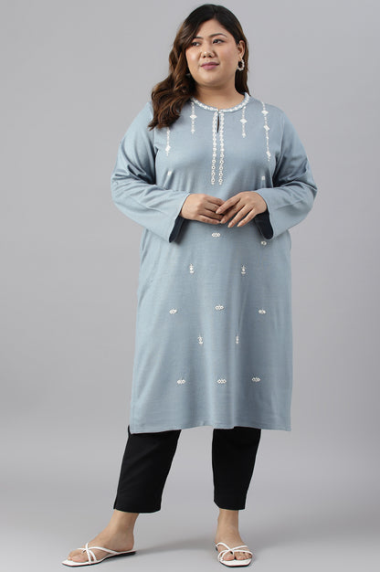 Blue Embroidered Plus Size Winter kurta