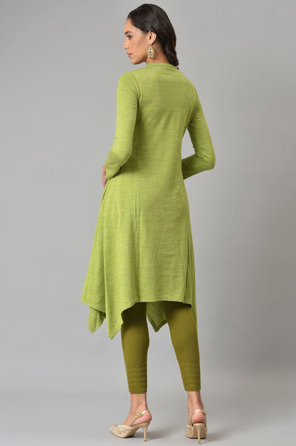 Green A-Line Embroidered Plus Size Winter Kurta - wforwoman