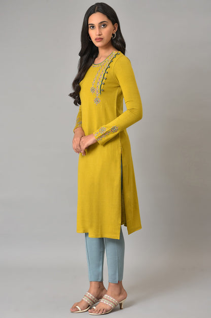 Green Embroidered Straight kurta