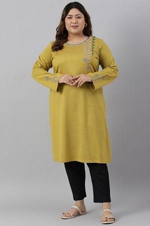 Green Embroidered Straight Plus Size kurta - wforwoman