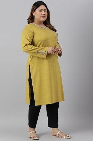 Green Embroidered Straight Plus Size kurta - wforwoman