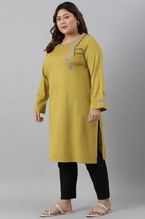 Green Embroidered Straight Plus Size kurta - wforwoman