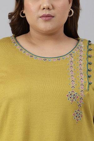 Green Embroidered Straight Plus Size kurta - wforwoman