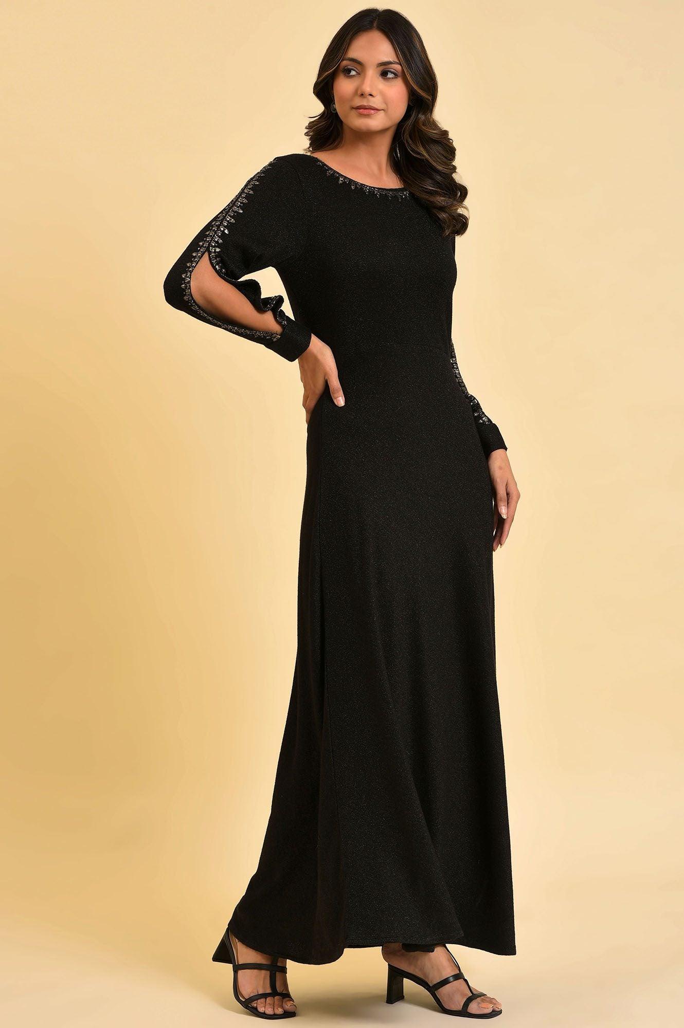 Black Full Length Embellished Dress - wforwoman