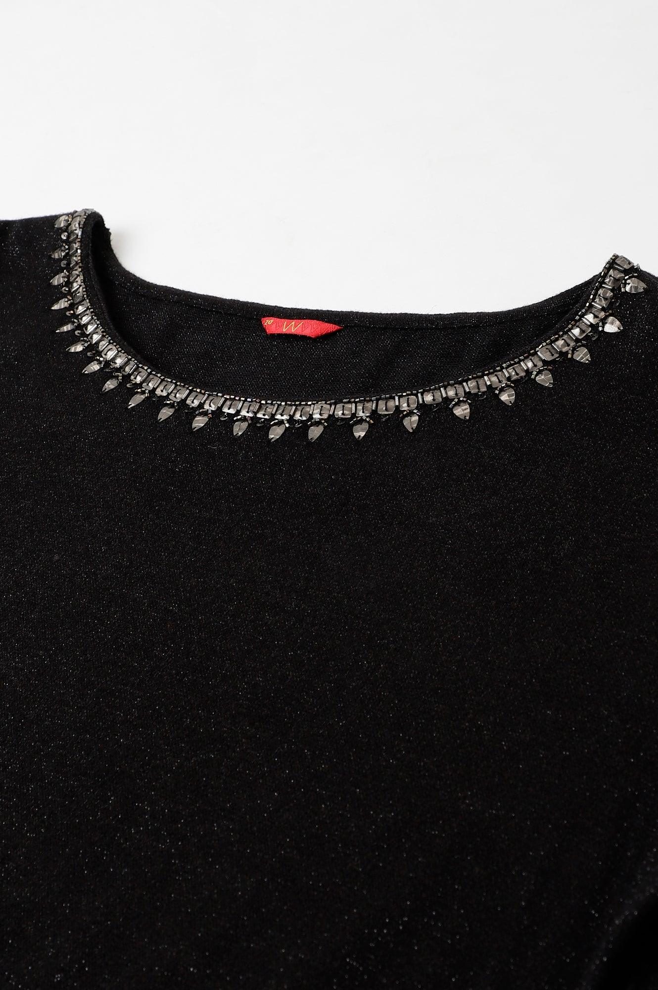 Black Embellished Plus Size Festive Winter Dress - wforwoman