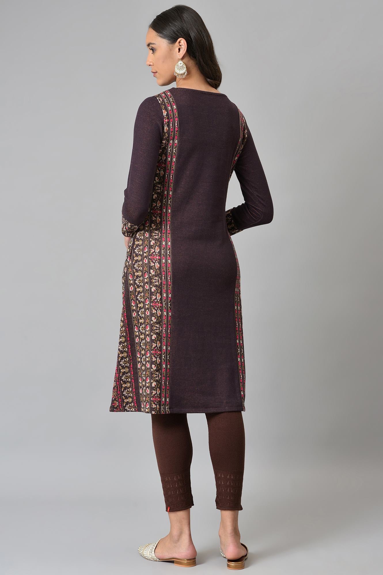 Maroon Jacquard Flared Winter kurta