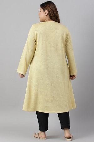 Lemon Yellow Embroidered A-Line Plus Size Winter kurta - wforwoman