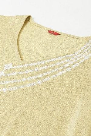 Lemon Yellow Embroidered A-Line Plus Size Winter kurta - wforwoman