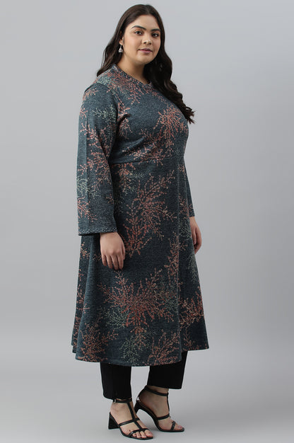 Dark Blue Light Festive Jacquard Plus Size Winter kurta