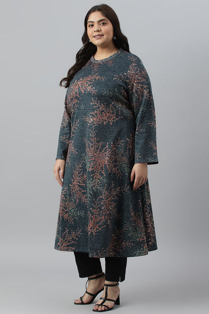 Dark Blue Light Festive Jacquard Plus Size Winter kurta