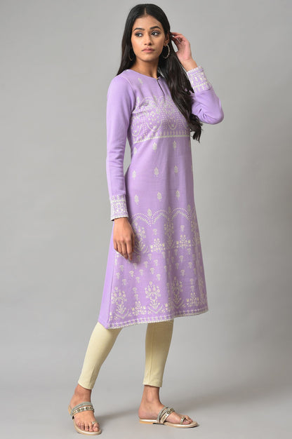 Light Purple Jacquard A-Line Winter kurta