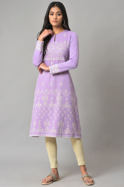 Light Purple Jacquard A-Line Winter kurta