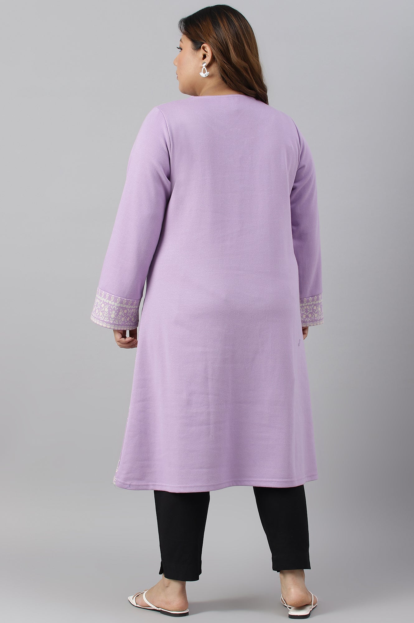 Light Purple Jacquard A-Line Plus Size Winter kurta