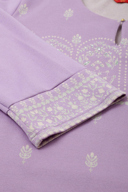 Light Purple Jacquard A-Line Plus Size Winter kurta