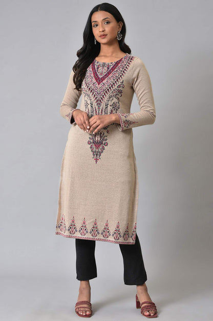 Plus Size Ecru Placement Printed Jacquard Winter kurta