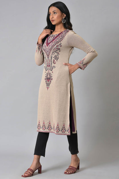 Plus Size Ecru Placement Printed Jacquard Winter kurta