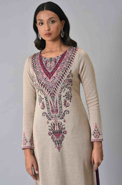 Ecru Placement Printed Jacquard Winter kurta