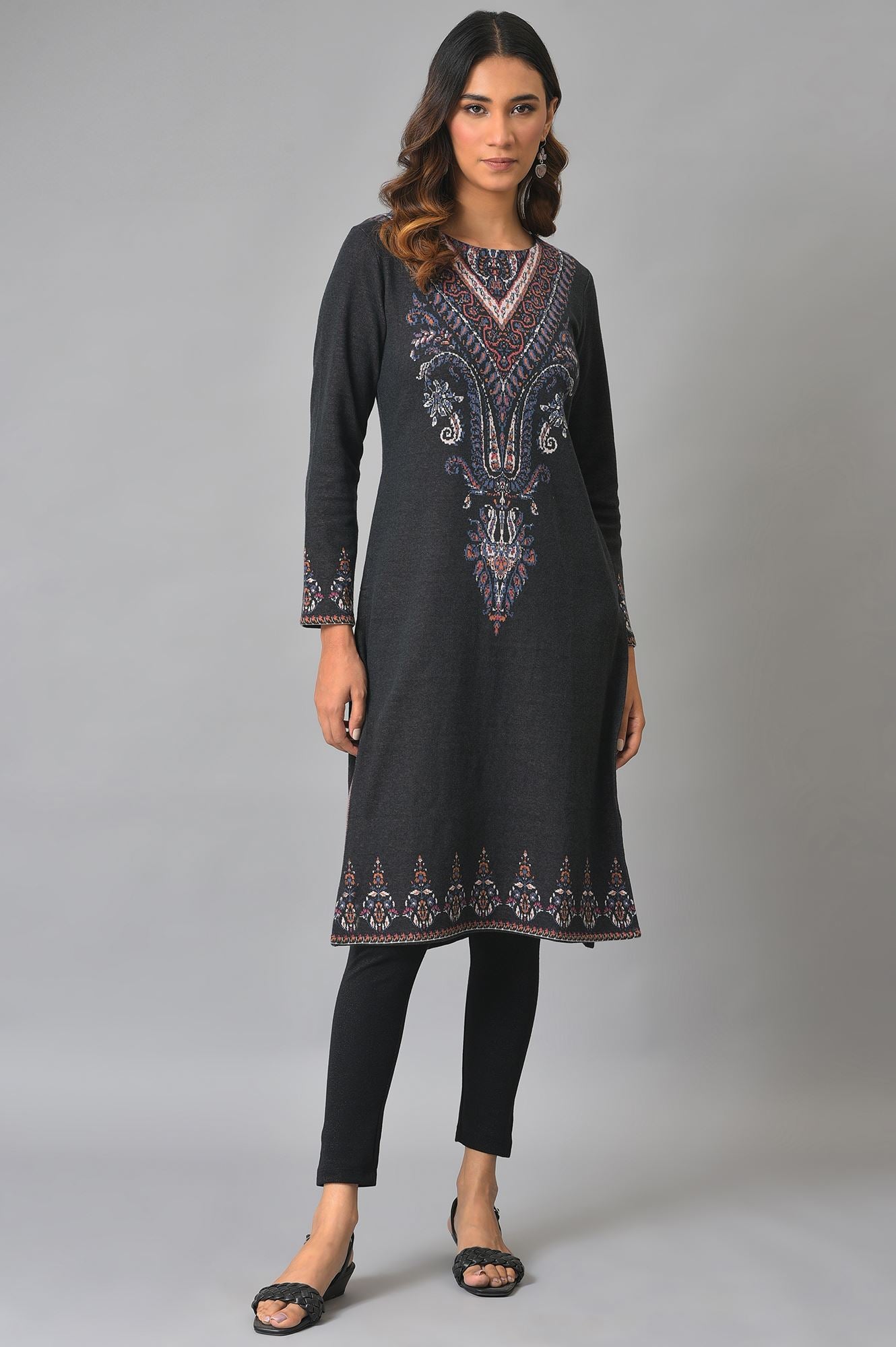 Black Jacquard Winter kurta