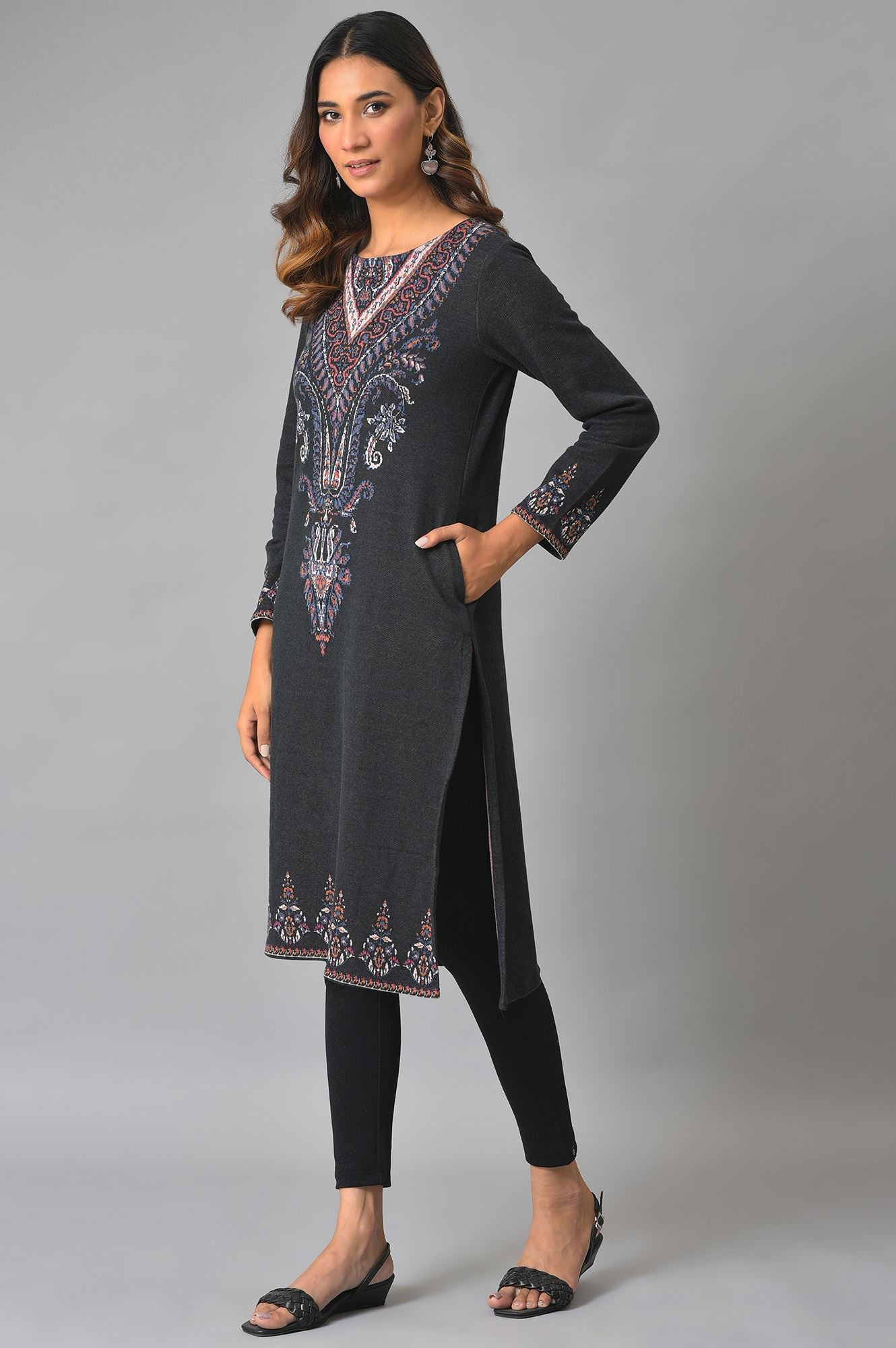 Black Jacquard Winter kurta