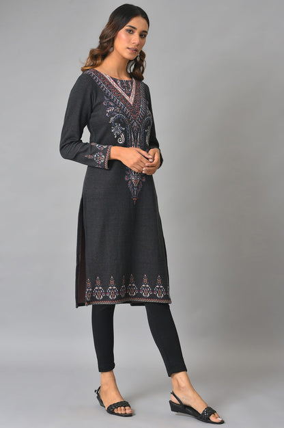 Black Jacquard Winter kurta