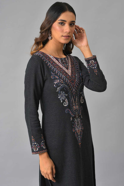 Black Jacquard Winter kurta