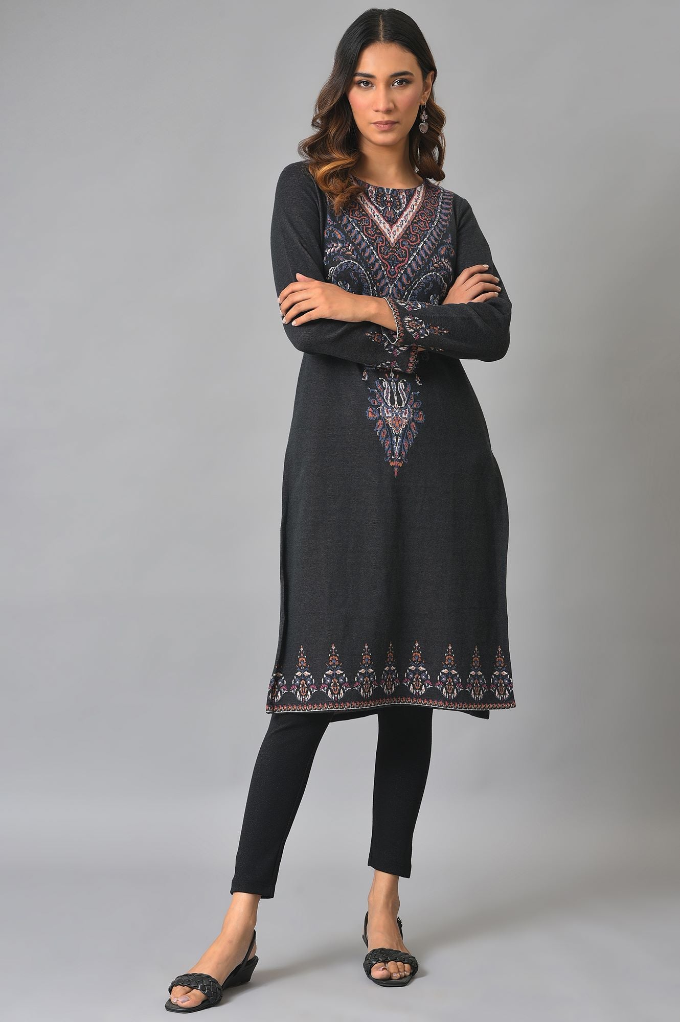 Black Jacquard Winter kurta