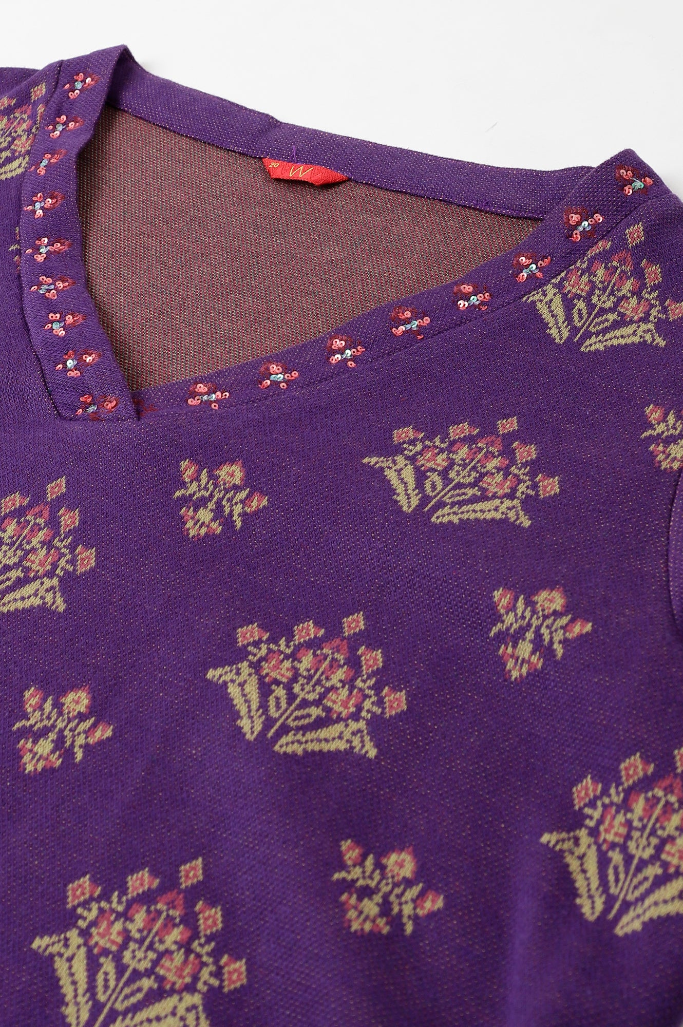 Plus Size Purple Floral Printed Knitted Winter kurta