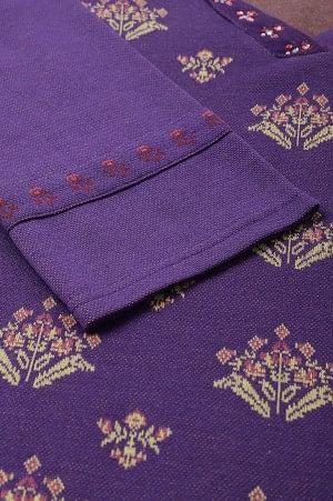 Plus Size Purple Floral Printed Knitted Winter kurta - wforwoman