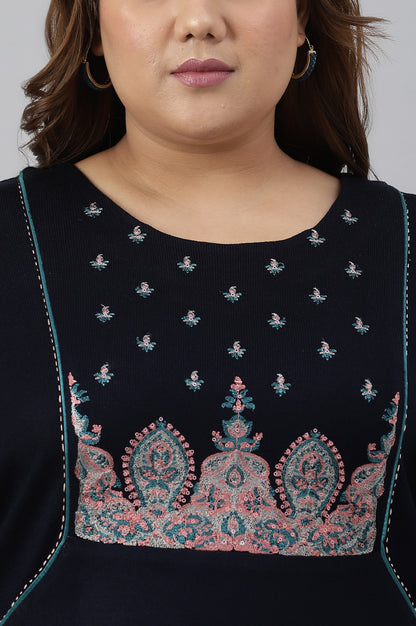 Blue A-Line Floral Printed Plus Size Winter kurta