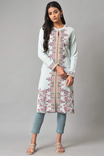 Blue Acrylic Printed Winter kurta