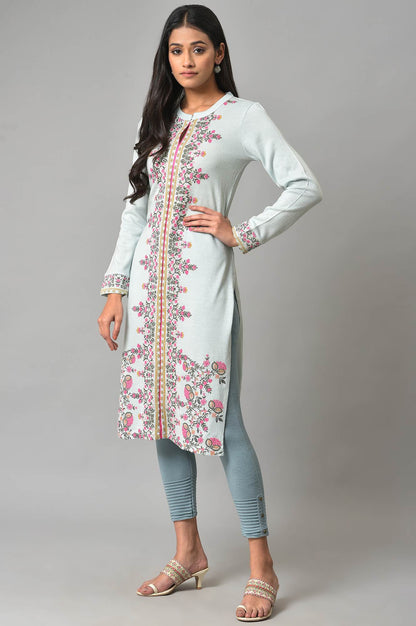 Blue Acrylic Printed Winter kurta