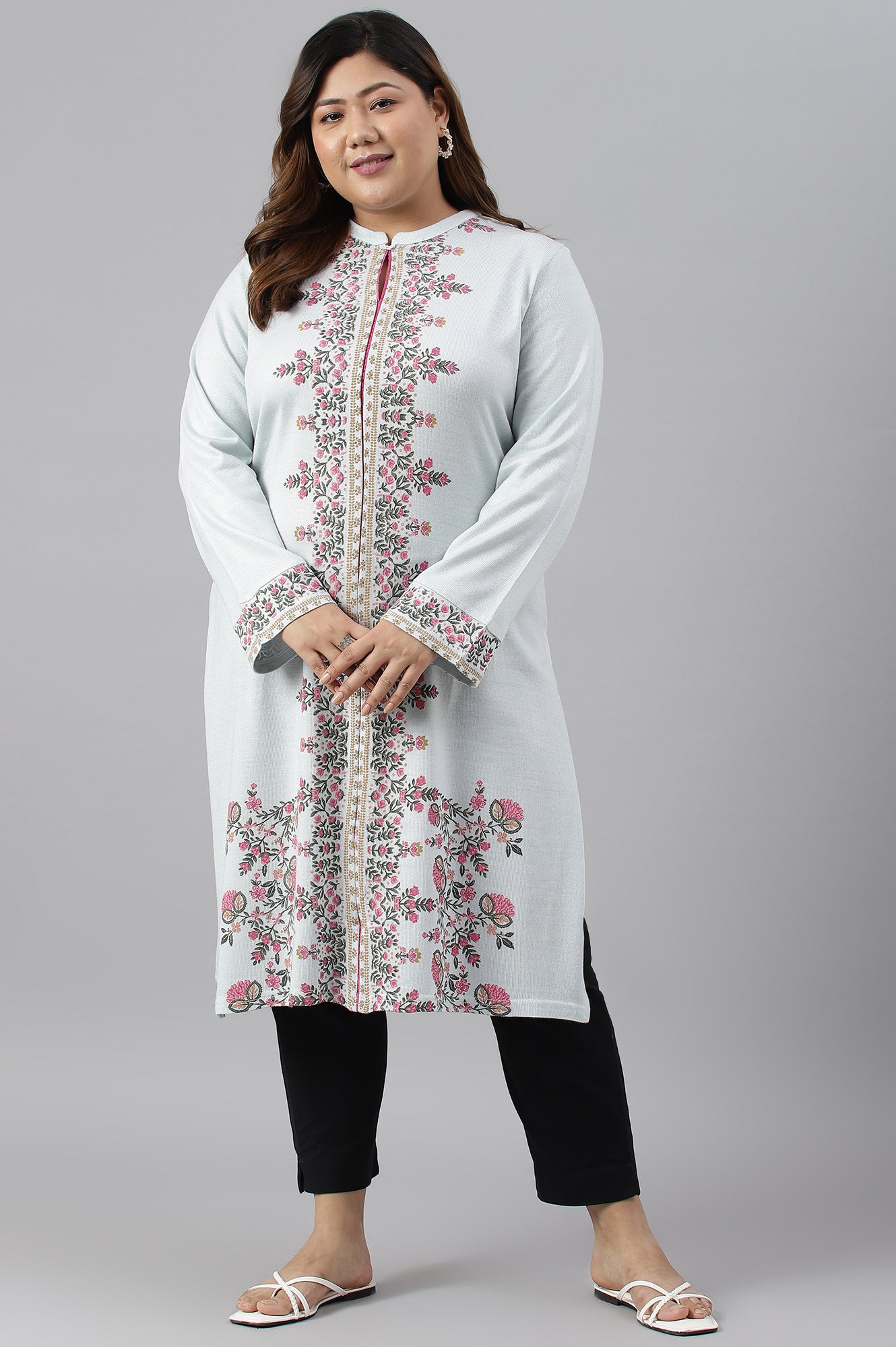 Blue Acrylic Printed Plus Size Winter kurta