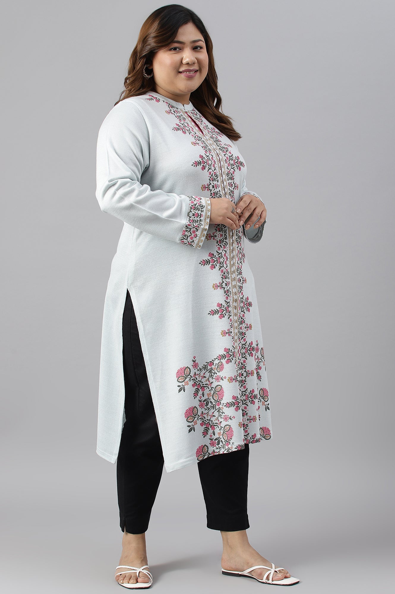 Blue Acrylic Printed Plus Size Winter kurta