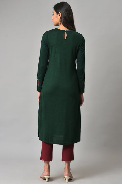 Dark Green Embroidered Winter kurta