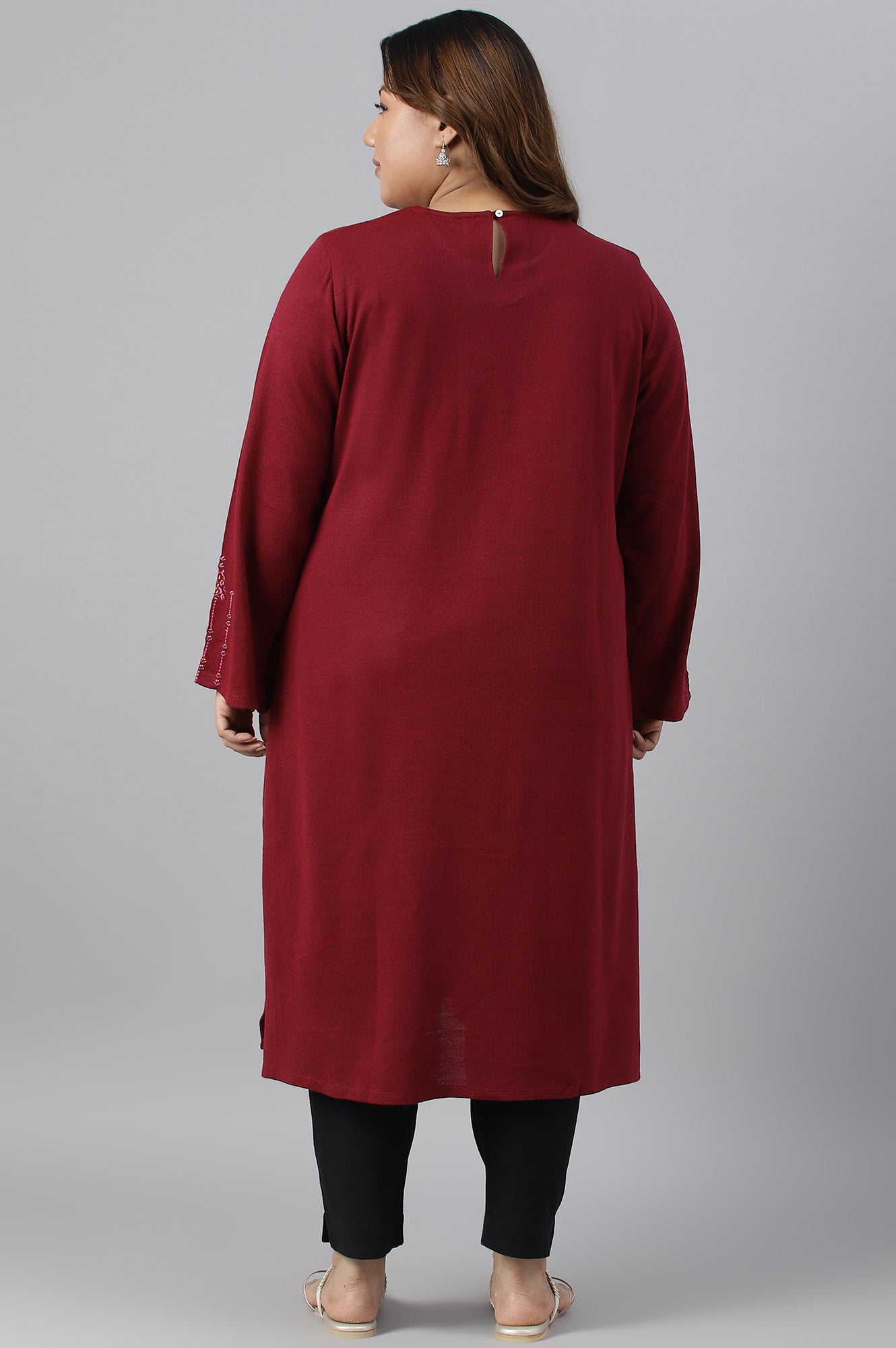 Dark Red Embroidered Plus Size Winter kurta