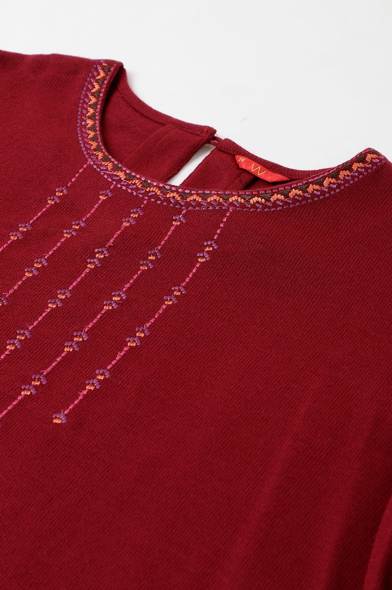 Dark Red Embroidered Plus Size Winter kurta