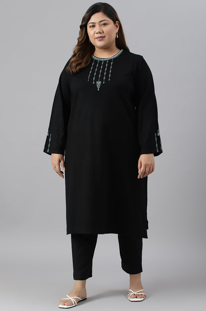 Black Embroidered Plus Size Winter kurta