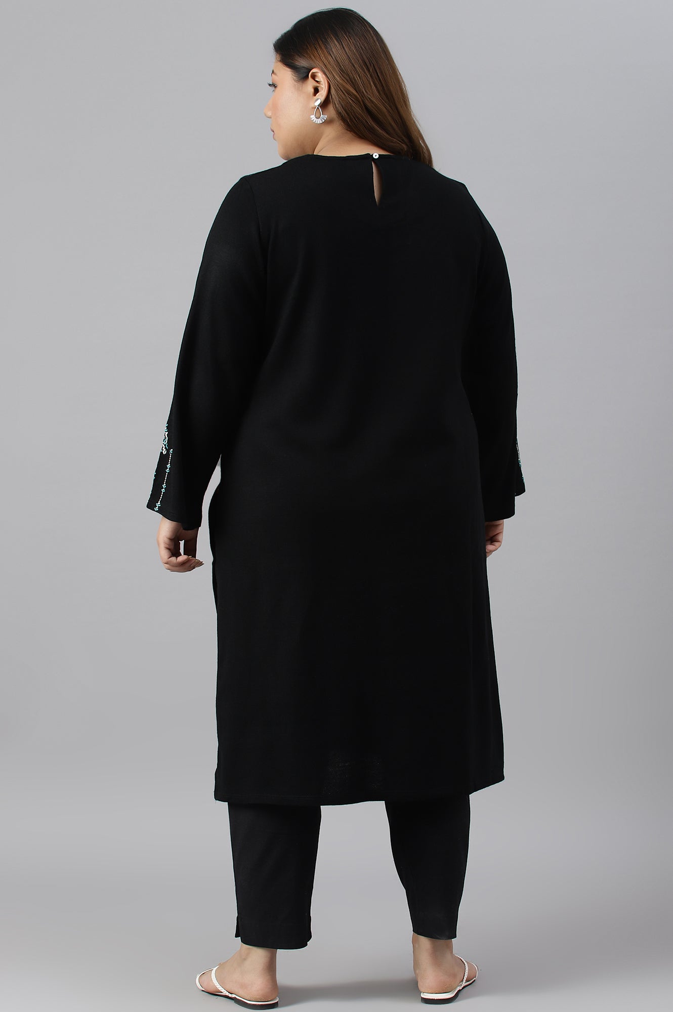 Black Embroidered Plus Size Winter kurta