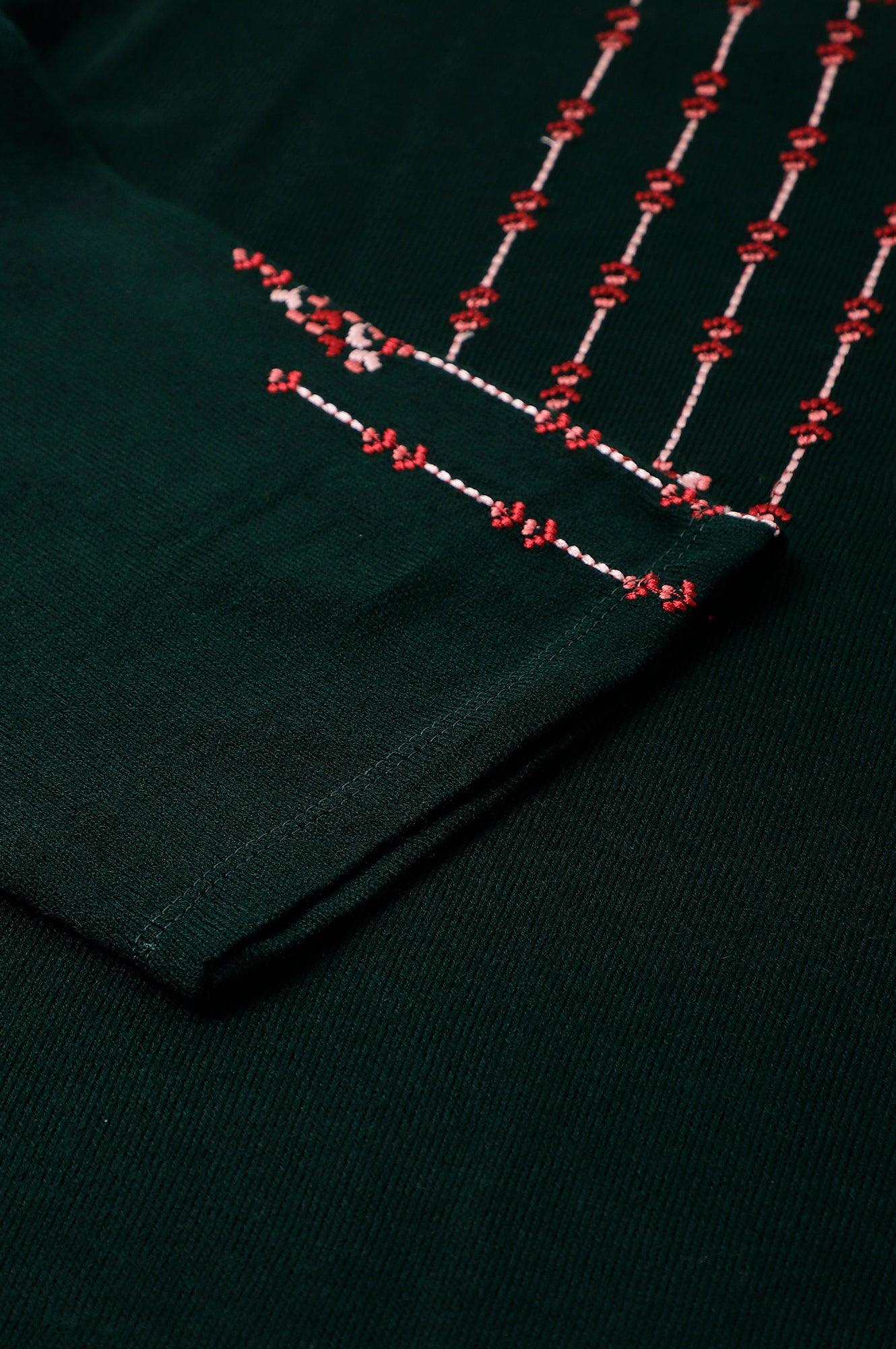 Dark Green Embroidered Plus Size Winter kurta - wforwoman