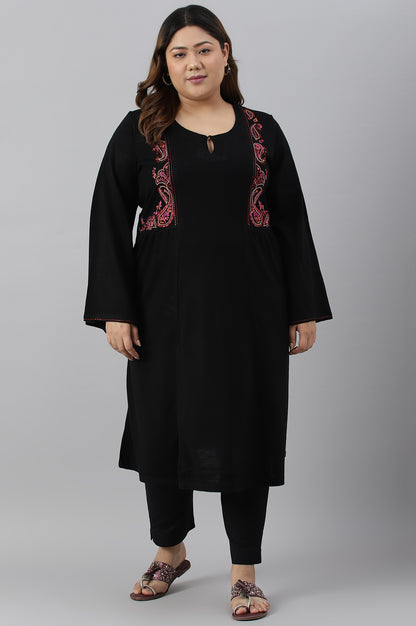 Black Embroidered Plus Size Winter kurta