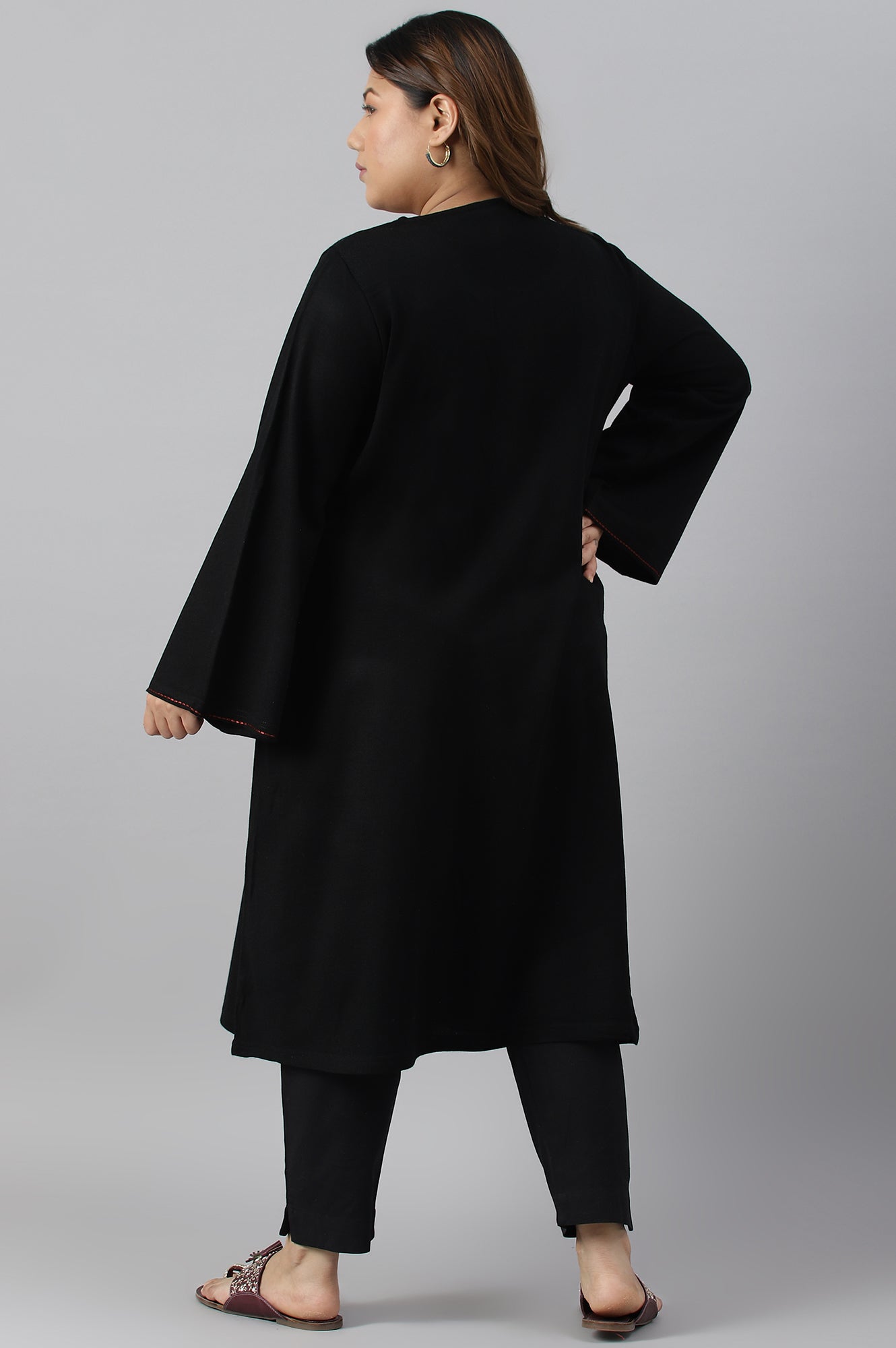 Black Embroidered Plus Size Winter kurta