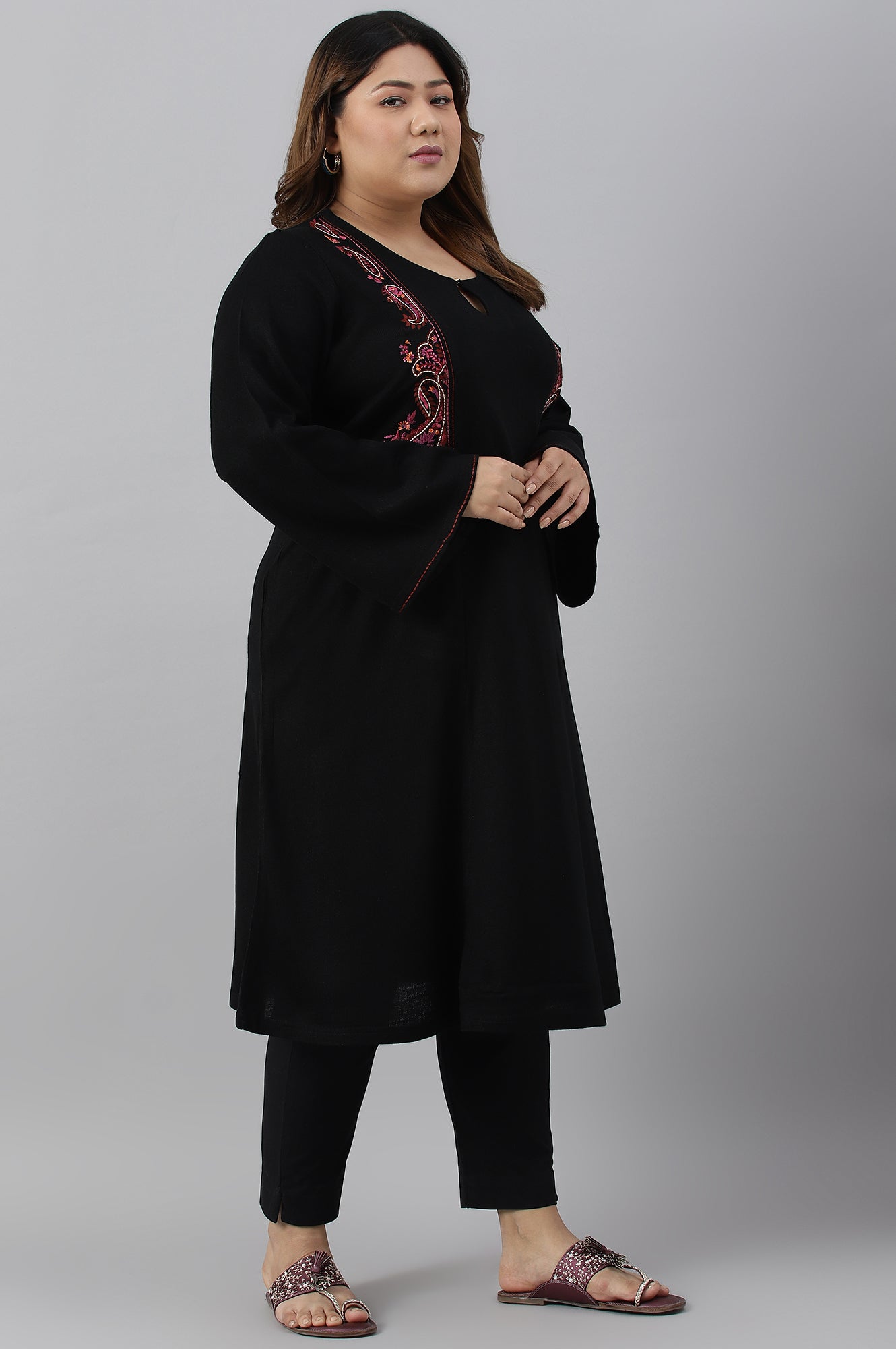 Black Embroidered Plus Size Winter kurta