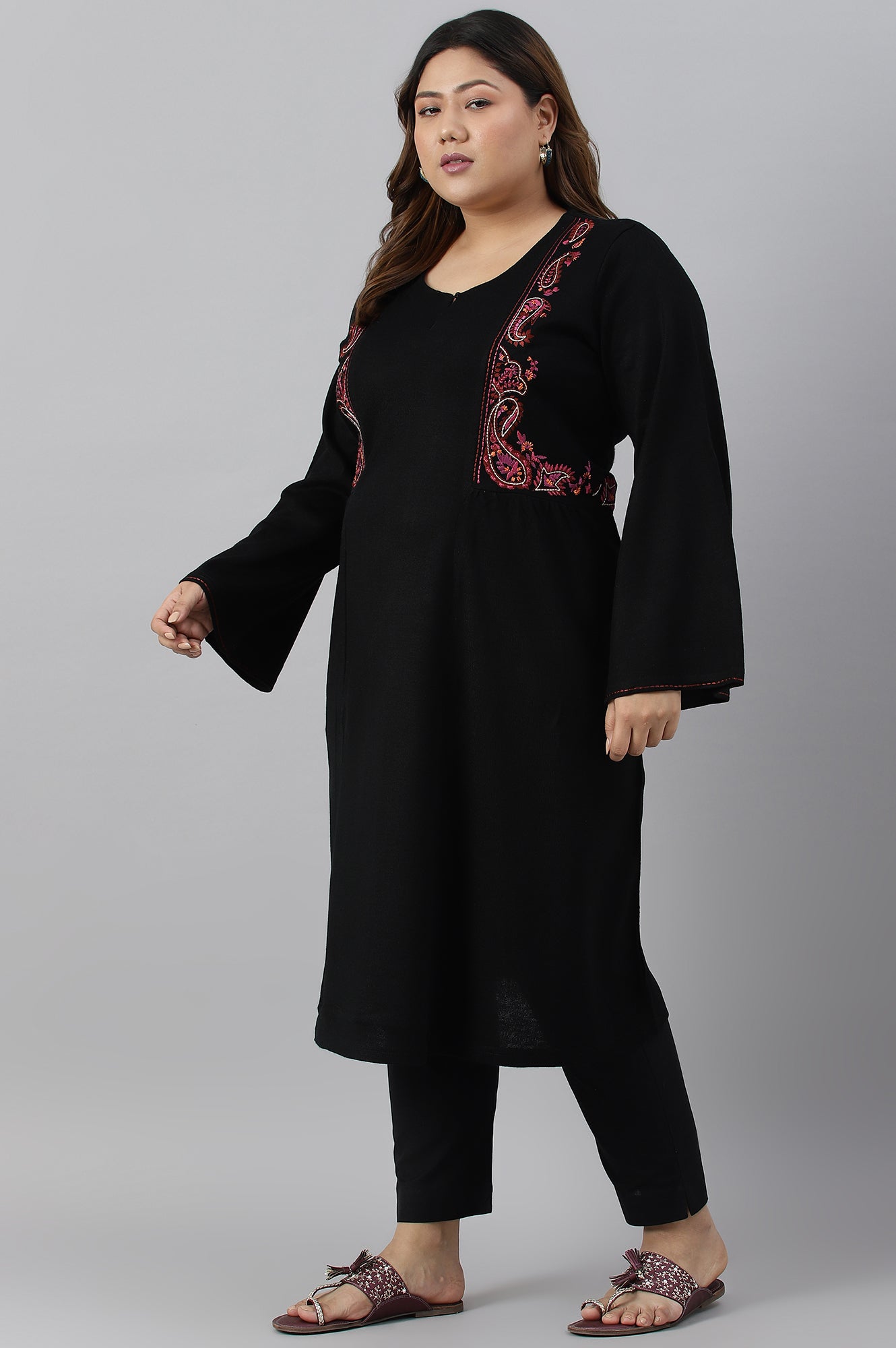 Black Embroidered Plus Size Winter kurta