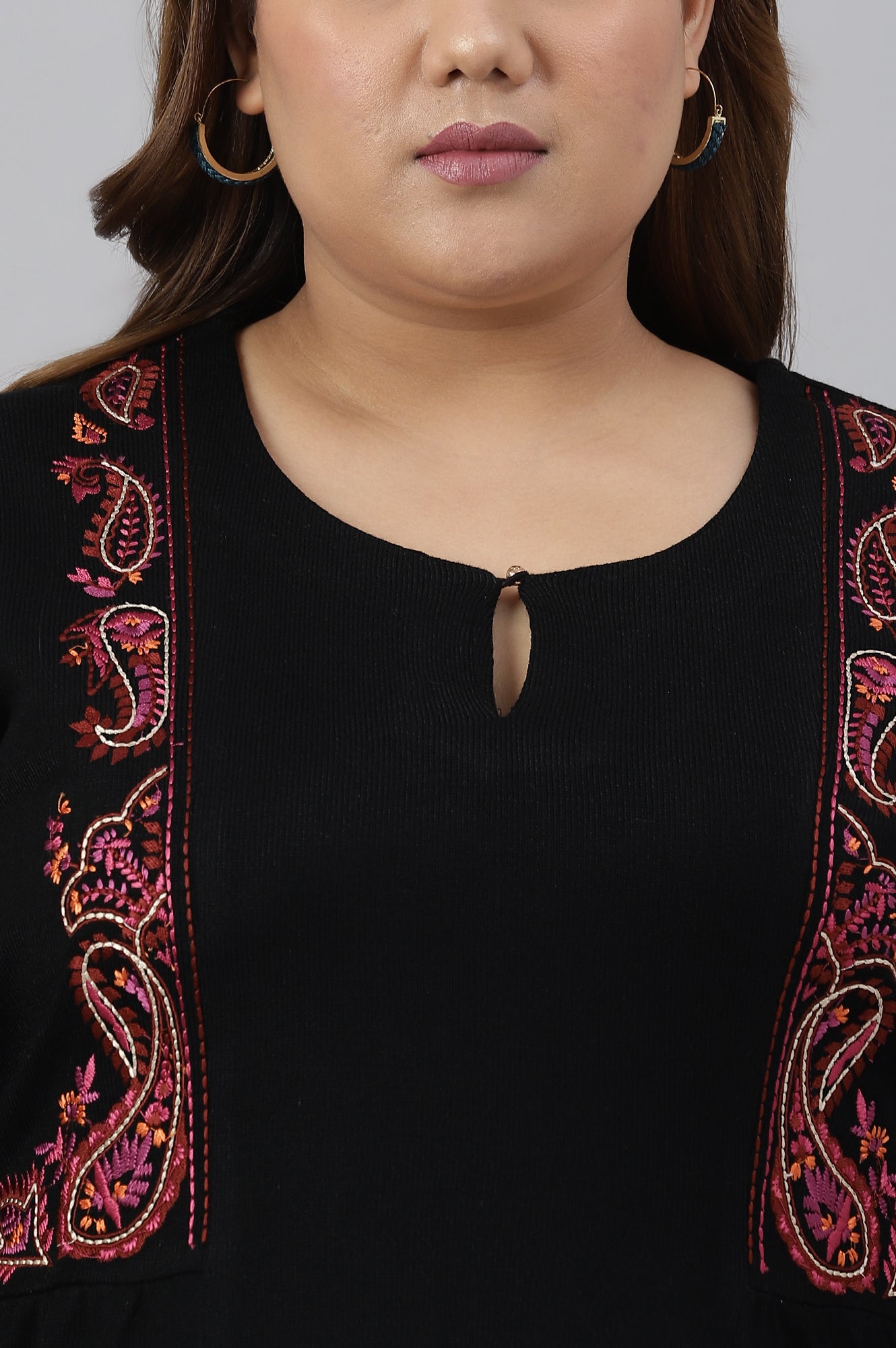 Black Embroidered Plus Size Winter kurta