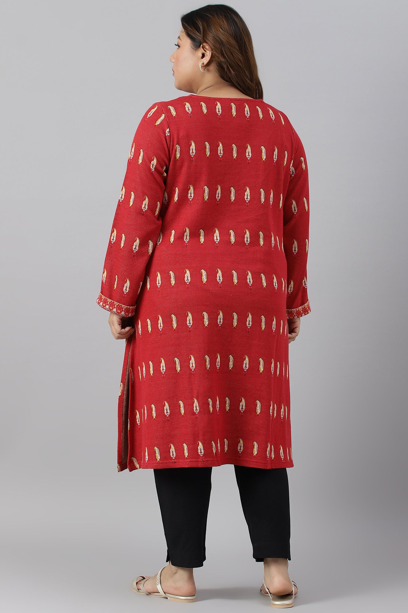 Red Paisley Printed Plus Size Winter kurta