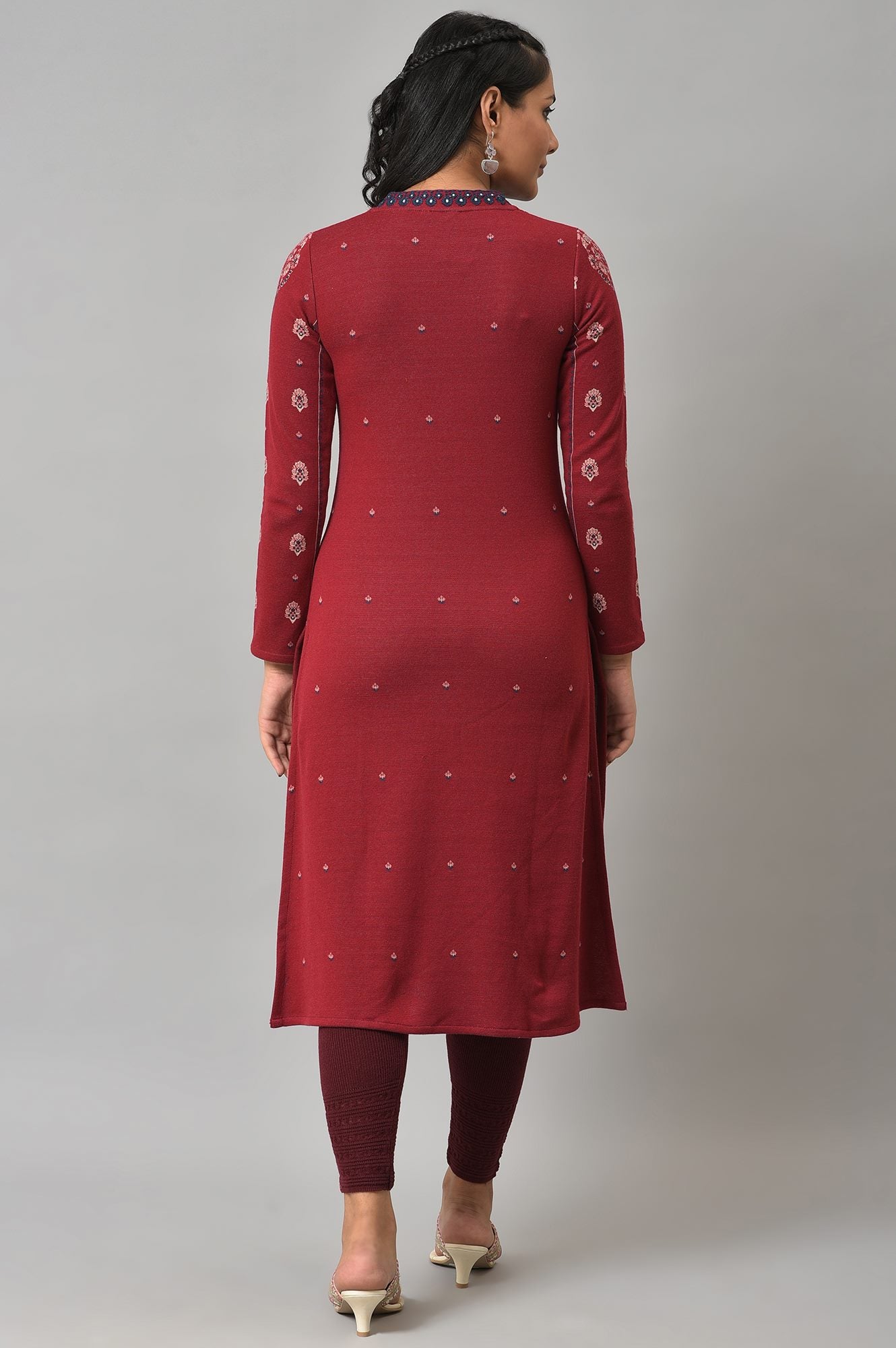 Deep Red Embroidered Winter kurta
